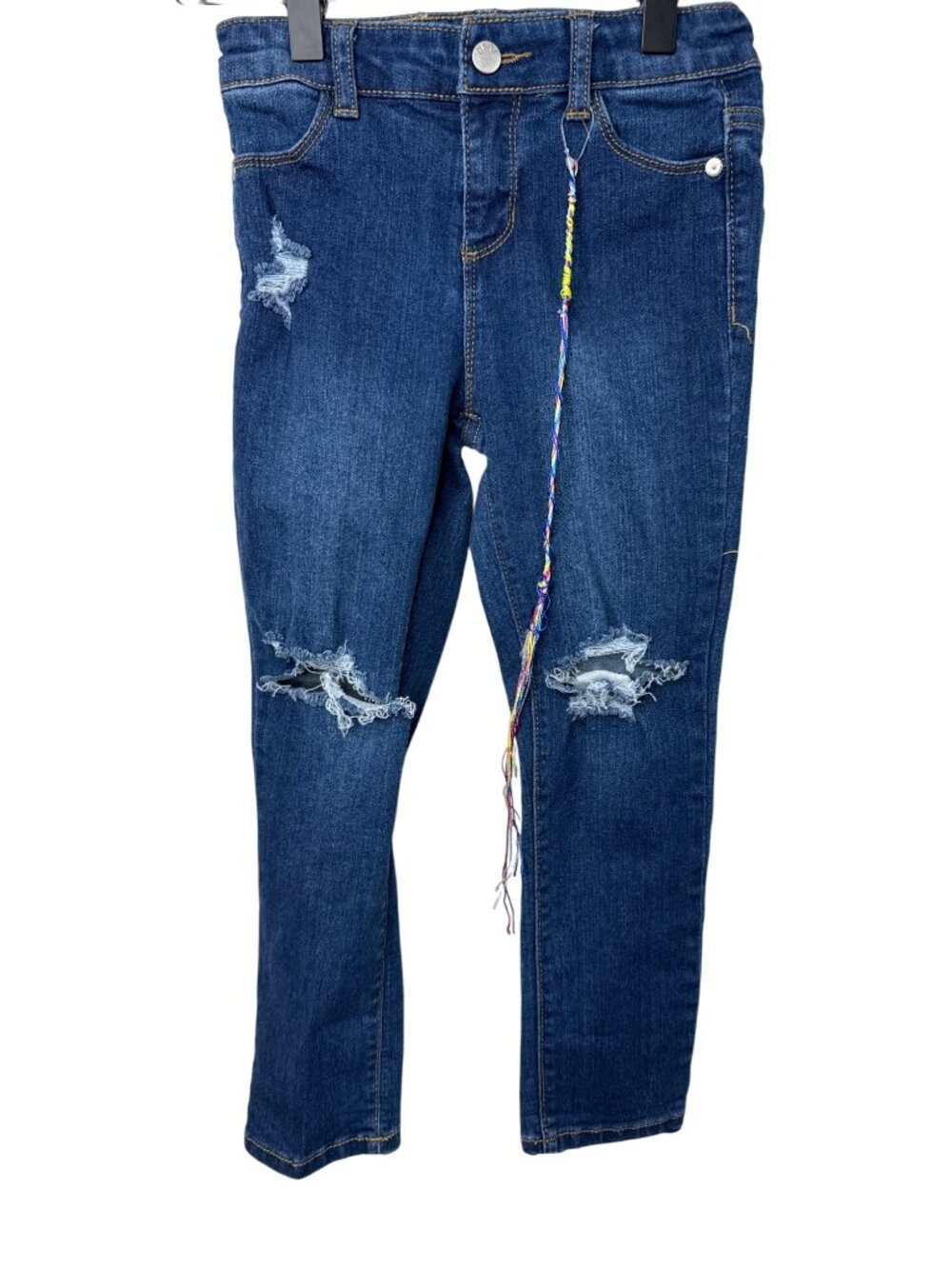 DKNY Girls Size 5 Blue Distressed Skinny Jeans Ripped Stretch Denim